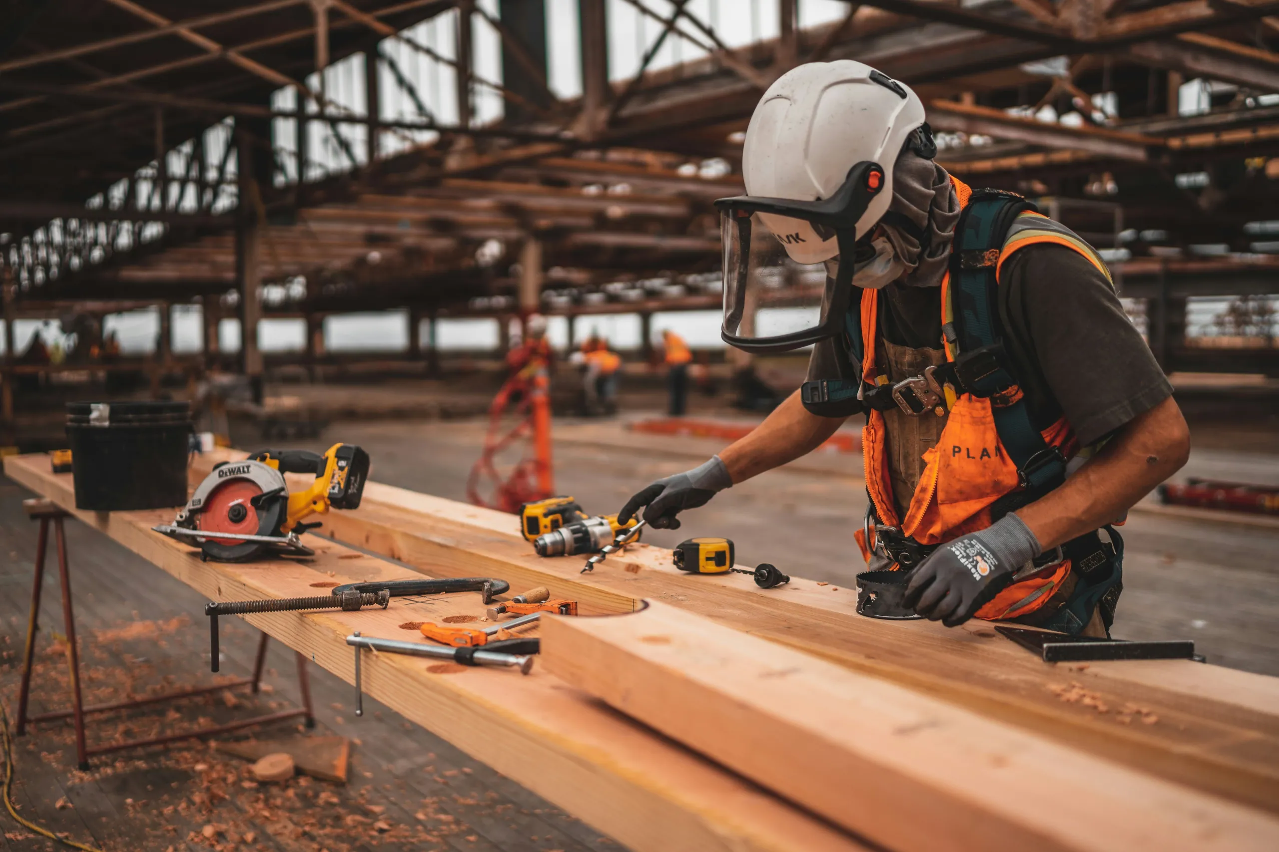 Construction worker wearing personal protective equipment